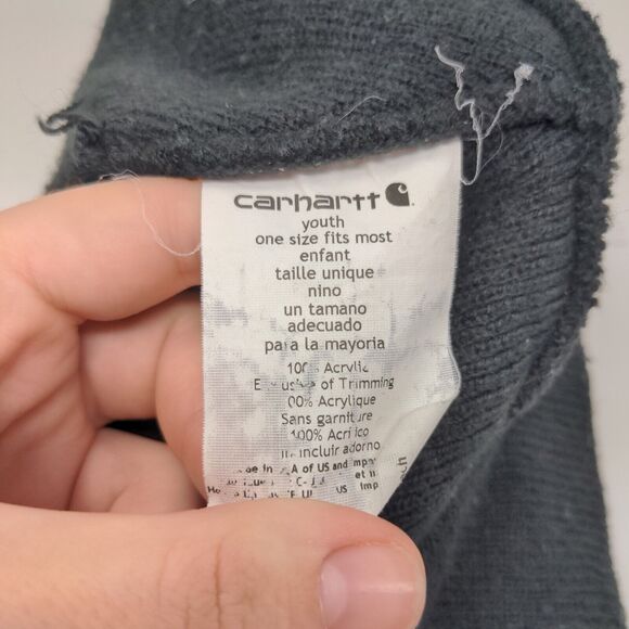Carhartt Boys Knit Beanie Hat Black OSFM Youth Patch Logo Acrylic - Picture 11 of 11